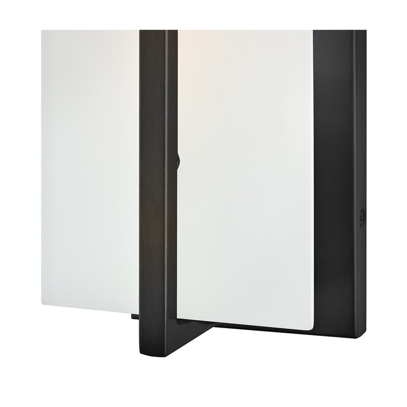 Lark Roman 1-Light Wall Sconce | Modern Black Steel and Etched White Glass | Bedroom & Hallway Accent Light | 5 x 4.5 x 14 in | Model 85640BK