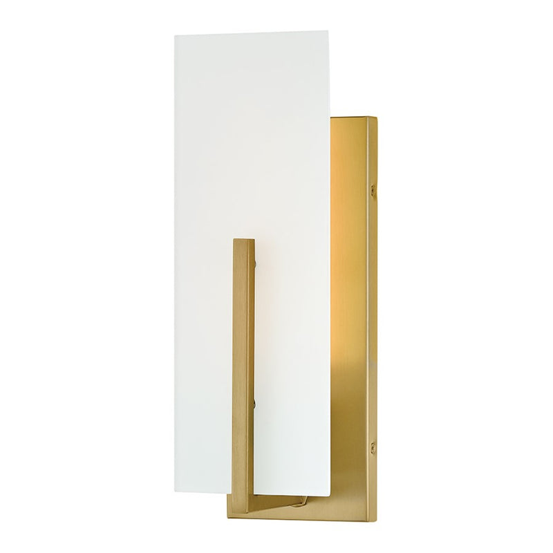 Lark Roman 1-Light Wall Sconce | Modern Lacquered Brass Steel and Etched White Glass | Bedroom & Hallway Accent Light | 5 x 4.5 x 14 in | Model 85640LCB