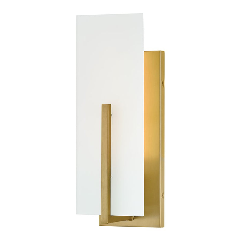 Lark Roman 1-Light Wall Sconce | Modern Lacquered Brass Steel and Etched White Glass | Bedroom & Hallway Accent Light | 5 x 4.5 x 14 in | Model 85640LCB