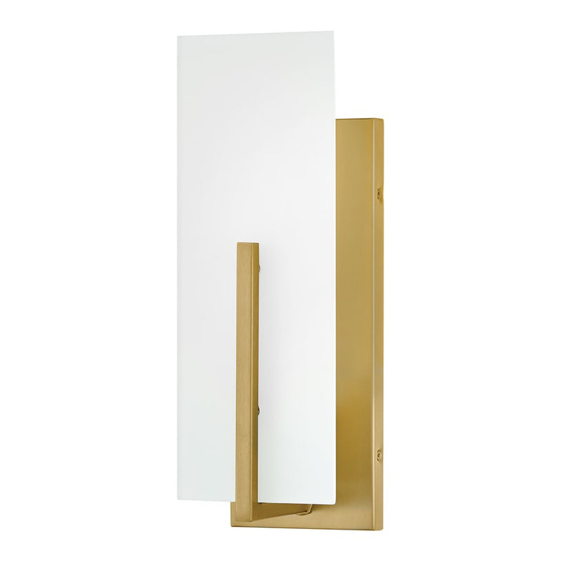 Lark Roman 1-Light Wall Sconce | Modern Lacquered Brass Steel and Etched White Glass | Bedroom & Hallway Accent Light | 5 x 4.5 x 14 in | Model 85640LCB