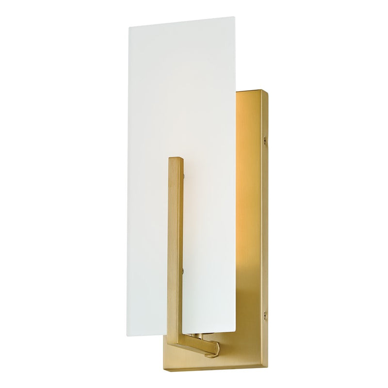 Lark Roman 1-Light Wall Sconce | Modern Lacquered Brass Steel and Etched White Glass | Bedroom & Hallway Accent Light | 5 x 4.5 x 14 in | Model 85640LCB