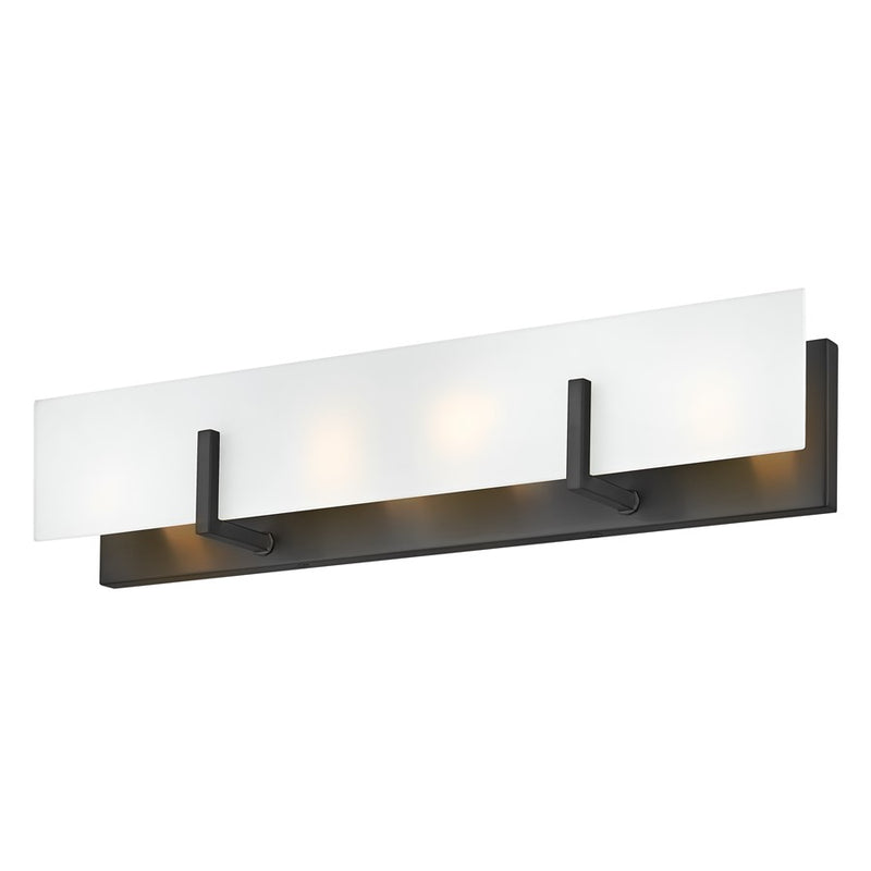 Lark Roman 25in 4-Light Vanity Light | Modern Black Steel and Etched White Glass | Bathroom Vanity | 4 x 25 x 5 in | Model 85644BK