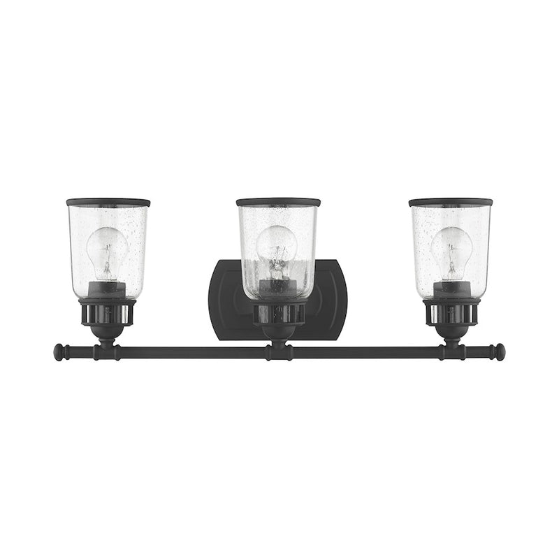 Livex Lawrenceville 3 Light Vanity Sconce, Black/Clear Seeded