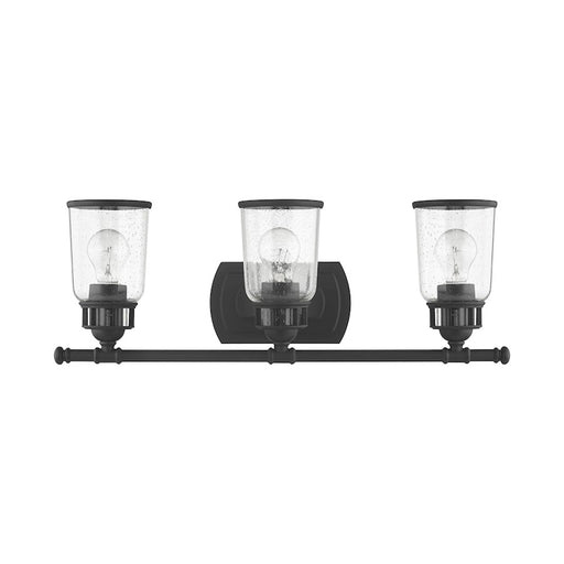 Livex Lawrenceville 3 Light Vanity Sconce, Black/Clear Seeded