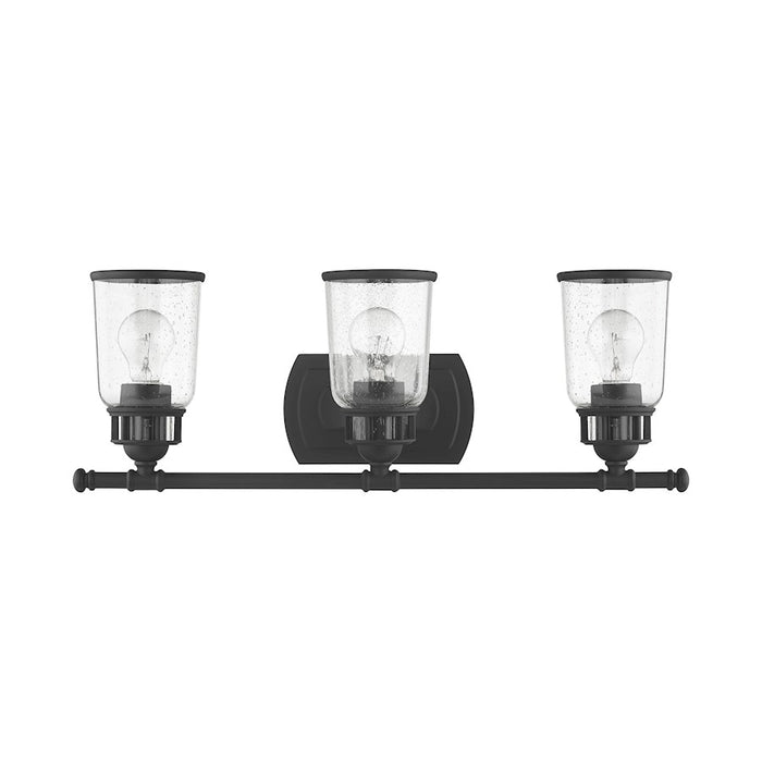 Livex Lawrenceville 3 Light Vanity Sconce, Black/Clear Seeded