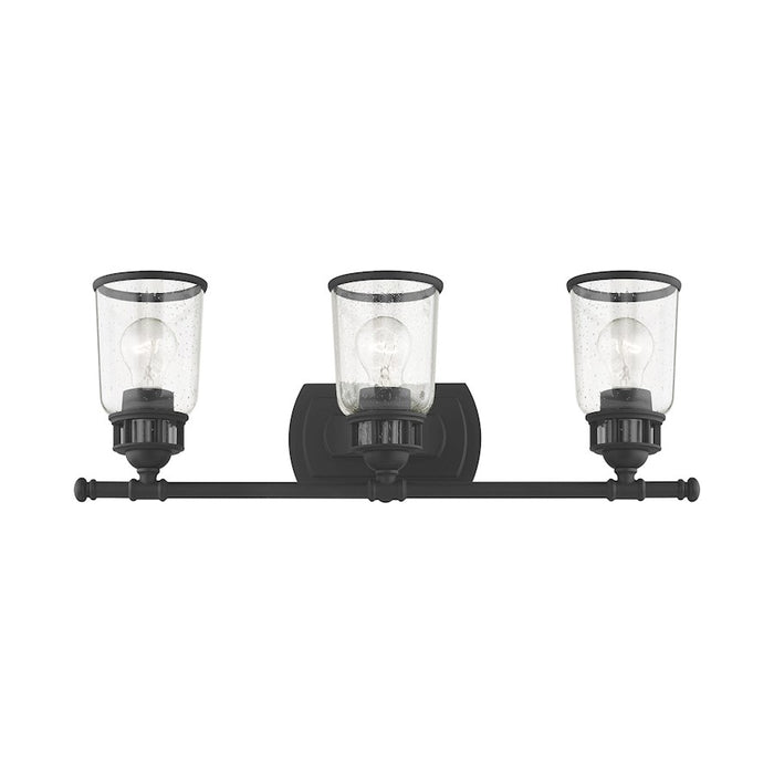 Livex Lawrenceville 3 Light Vanity Sconce, Black/Clear Seeded