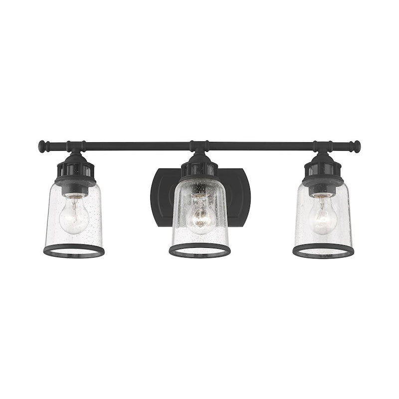 Livex Lawrenceville 3 Light Vanity Sconce, Black/Clear Seeded