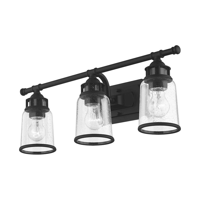 Livex Lawrenceville 3 Light Vanity Sconce, Black/Clear Seeded