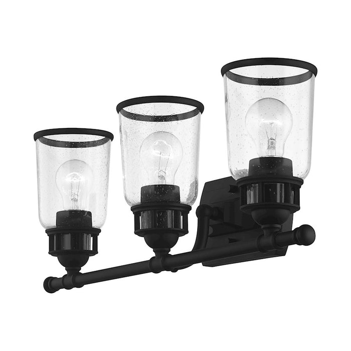 Livex Lawrenceville 3 Light Vanity Sconce, Black/Clear Seeded