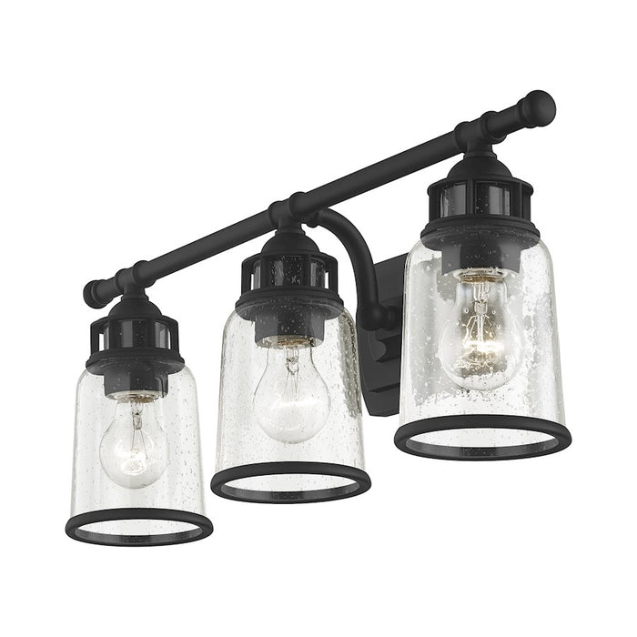 Livex Lawrenceville 3 Light Vanity Sconce, Black/Clear Seeded