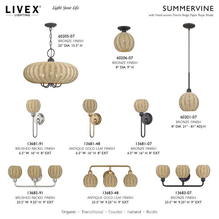Livex Summervine 1Lt Single Sconce, Gold/Hand-Woven French Beige