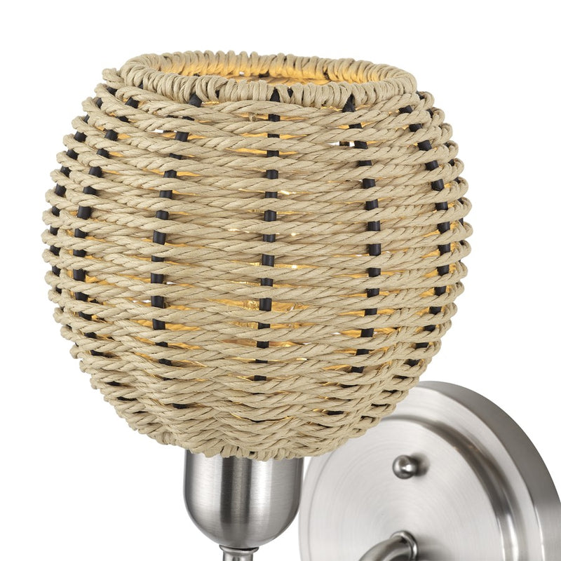 Livex Summervine 1Lt Single Sconce, Nickel/Hand-Woven French Beige