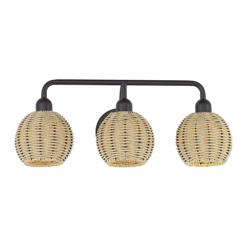 Livex Summervine 3Lt Vanity Sconce, Bronze/Hand-Woven French Beige
