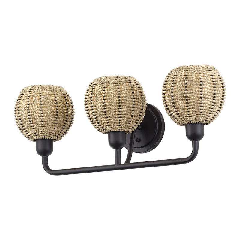 Livex Summervine 3Lt Vanity Sconce, Bronze/Hand-Woven French Beige