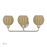 Livex Summervine 3Lt Vanity Sconce, Nickel/Hand-Woven French Beige - 13683-91