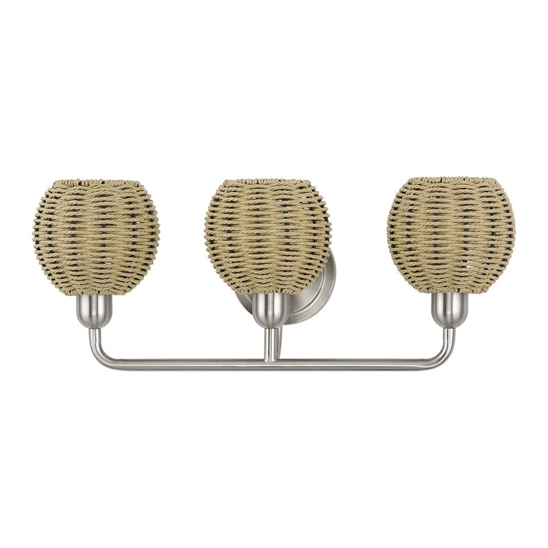 Livex Summervine 3Lt Vanity Sconce, Nickel/Hand-Woven French Beige