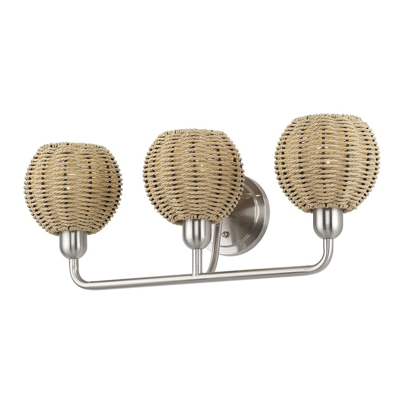 Livex Summervine 3Lt Vanity Sconce, Nickel/Hand-Woven French Beige