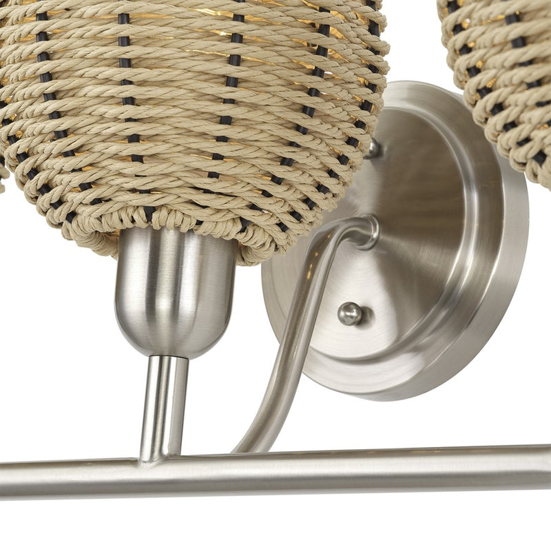 Livex Summervine 3Lt Vanity Sconce, Nickel/Hand-Woven French Beige