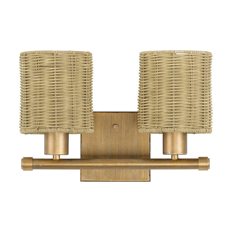 Livex Weavington 2Lt Vanity Sconce, Gold/Hand-Woven Rustic Walnut