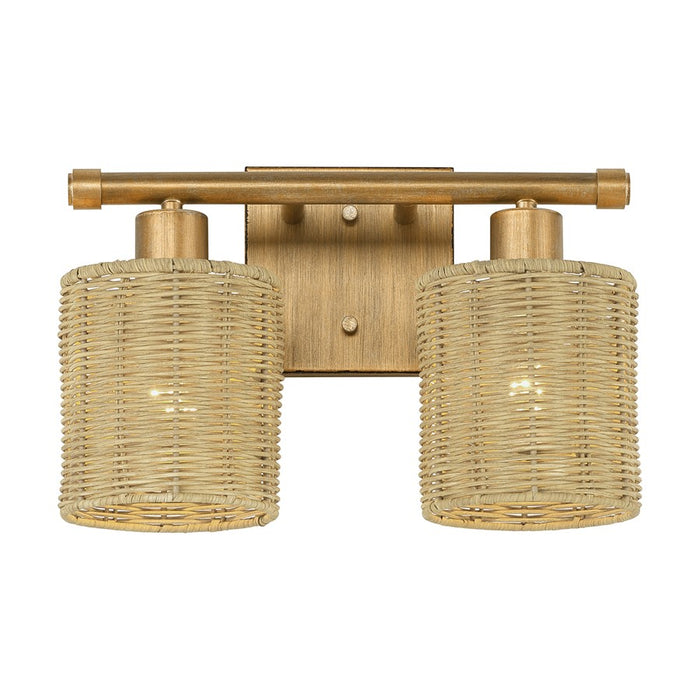 Livex Weavington 2Lt Vanity Sconce, Gold/Hand-Woven Rustic Walnut