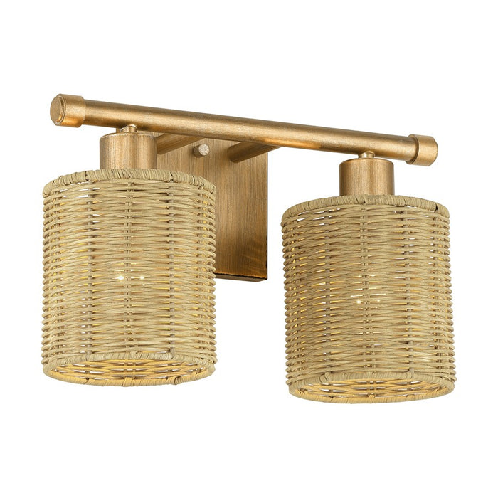Livex Weavington 2Lt Vanity Sconce, Gold/Hand-Woven Rustic Walnut