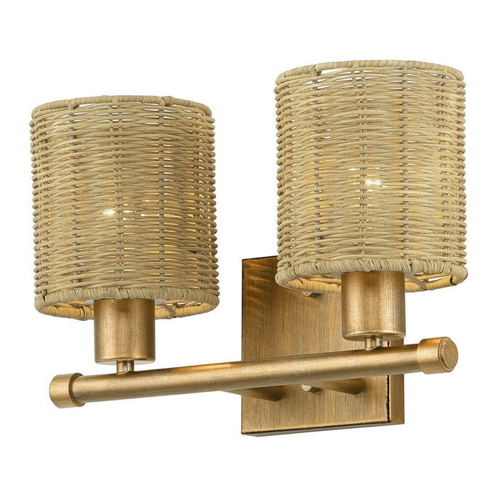 Livex Weavington 2Lt Vanity Sconce, Gold/Hand-Woven Rustic Walnut