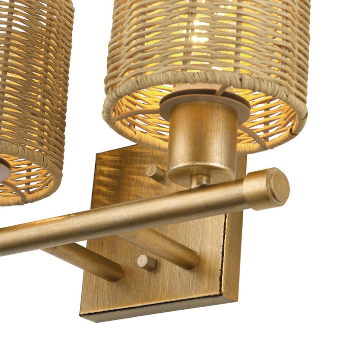 Livex Weavington 2Lt Vanity Sconce, Gold/Hand-Woven Rustic Walnut