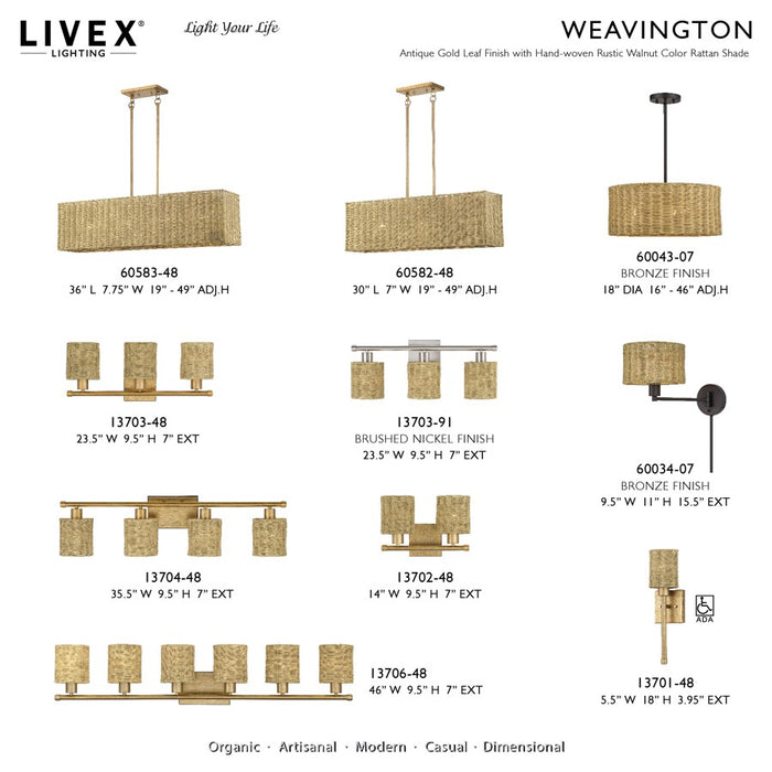 Livex Weavington 2Lt Vanity Sconce, Gold/Hand-Woven Rustic Walnut