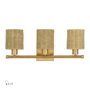 Livex Weavington 3Lt Vanity Sconce, Gold/Hand-Woven Rustic Walnut - 13703-48