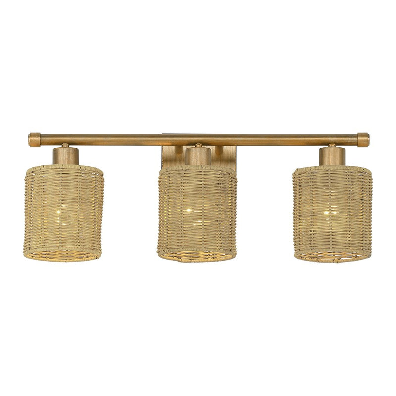 Livex Weavington 3Lt Vanity Sconce, Gold/Hand-Woven Rustic Walnut