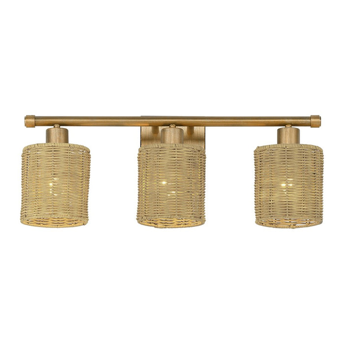 Livex Weavington 3Lt Vanity Sconce, Gold/Hand-Woven Rustic Walnut