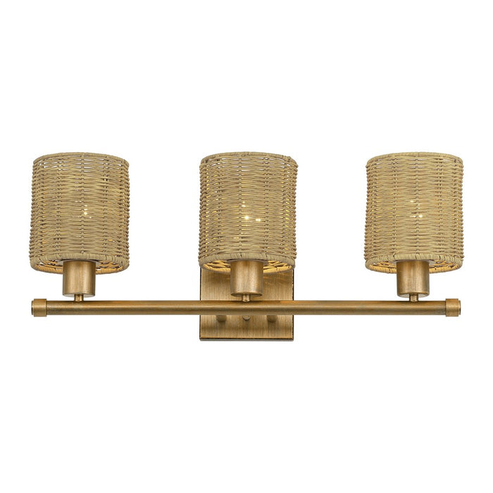 Livex Weavington 3Lt Vanity Sconce, Gold/Hand-Woven Rustic Walnut