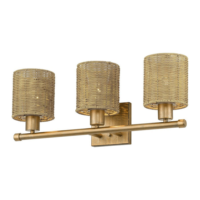 Livex Weavington 3Lt Vanity Sconce, Gold/Hand-Woven Rustic Walnut