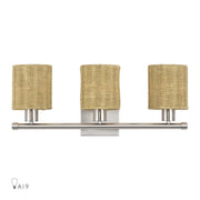 Livex Weavington 3Lt Vanity Sconce, Nickel/Hand-Woven Rustic Walnut - 13703-91