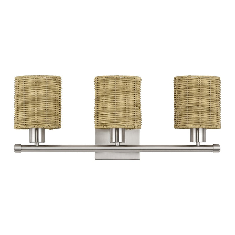 Livex Weavington 3Lt Vanity Sconce, Nickel/Hand-Woven Rustic Walnut
