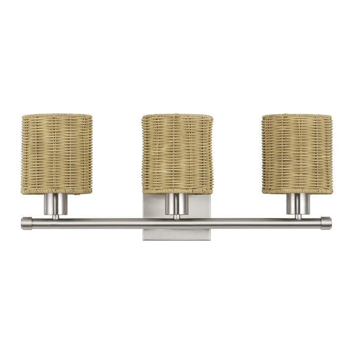 Livex Weavington 3Lt Vanity Sconce, Nickel/Hand-Woven Rustic Walnut
