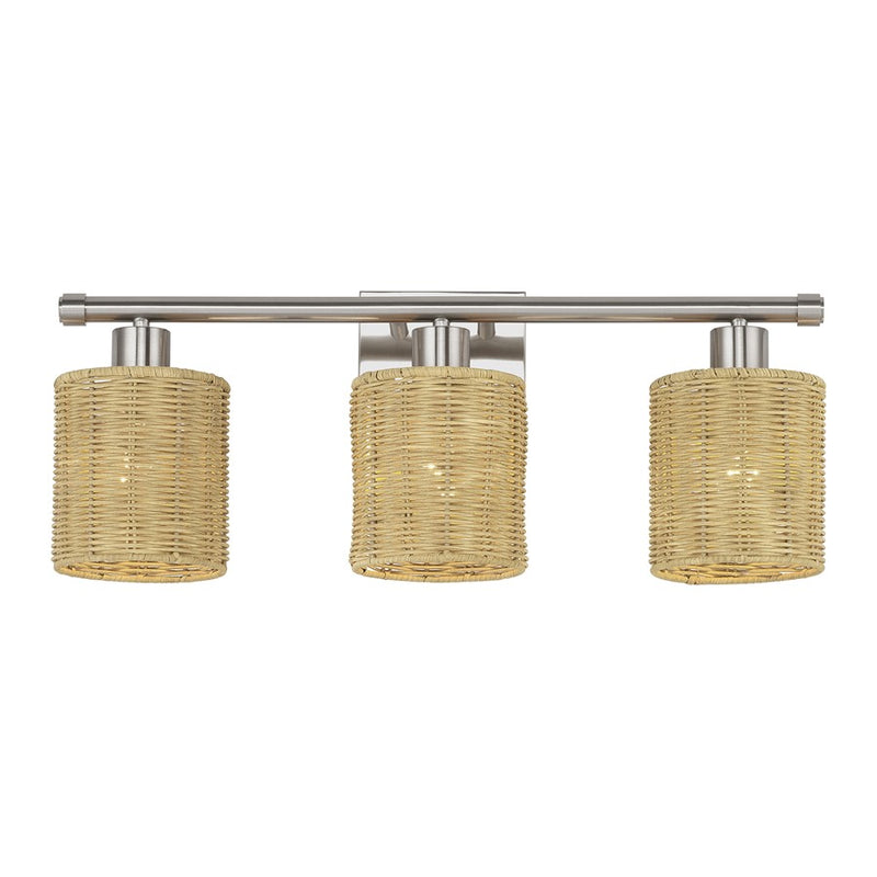 Livex Weavington 3Lt Vanity Sconce, Nickel/Hand-Woven Rustic Walnut