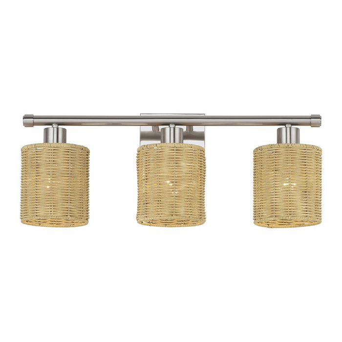 Livex Weavington 3Lt Vanity Sconce, Nickel/Hand-Woven Rustic Walnut