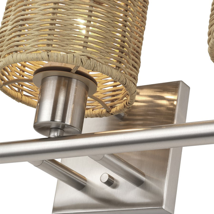 Livex Weavington 3Lt Vanity Sconce, Nickel/Hand-Woven Rustic Walnut