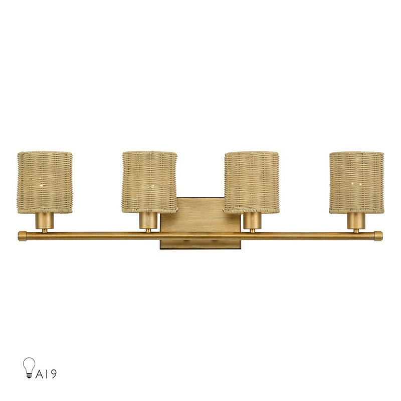 Livex Weavington 4Lt Large Vanity Sconce, Gold/Rustic Walnut - 13704-48