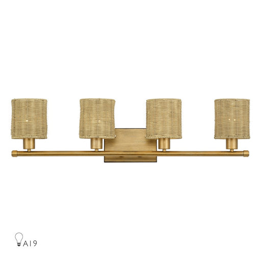 Livex Weavington 4Lt Large Vanity Sconce, Gold/Rustic Walnut - 13704-48
