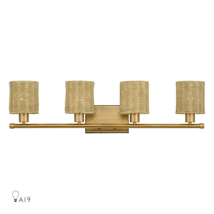 Livex Weavington 4Lt Large Vanity Sconce, Gold/Rustic Walnut - 13704-48