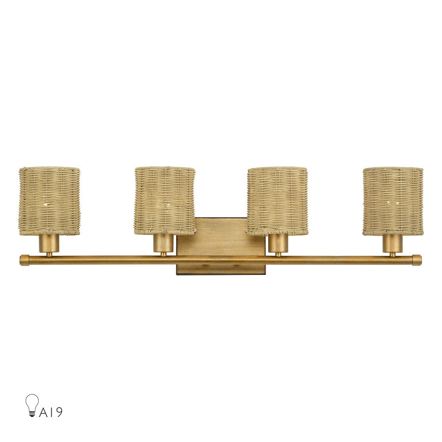 Livex Weavington 4Lt Large Vanity Sconce, Gold/Rustic Walnut - 13704-48