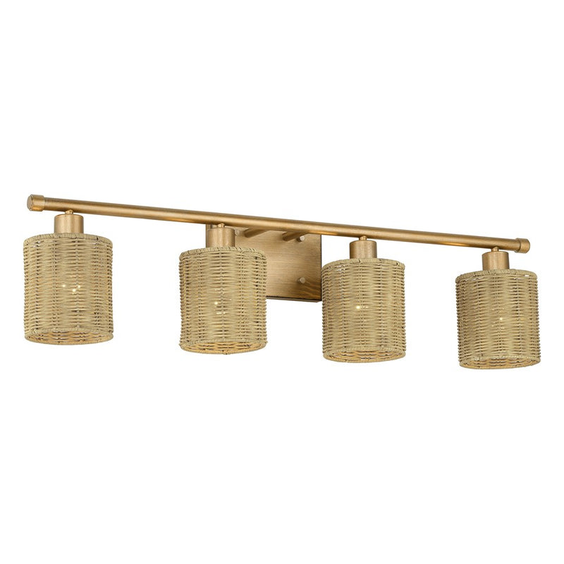 Livex Weavington 4Lt Large Vanity Sconce, Gold/Rustic Walnut