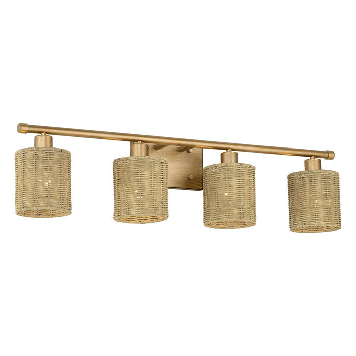 Livex Weavington 4Lt Large Vanity Sconce, Gold/Rustic Walnut