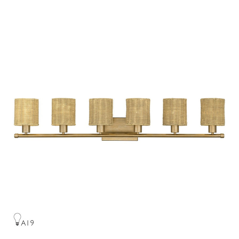 Livex Weavington 6Lt Extra Large Vanity Sconce, Gold/Rustic Walnut - 13706-48