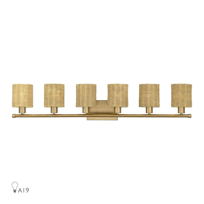 Livex Weavington 6Lt Extra Large Vanity Sconce, Gold/Rustic Walnut - 13706-48