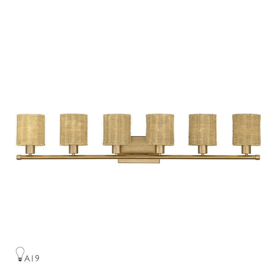 Livex Weavington 6Lt Extra Large Vanity Sconce, Gold/Rustic Walnut - 13706-48