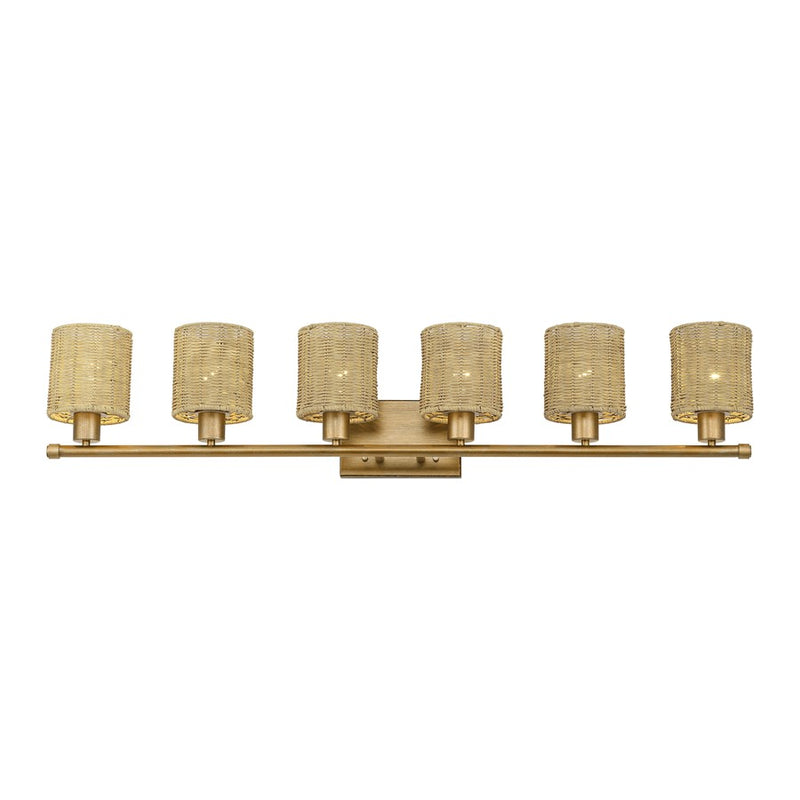 Livex Weavington 6Lt Extra Large Vanity Sconce, Gold/Rustic Walnut