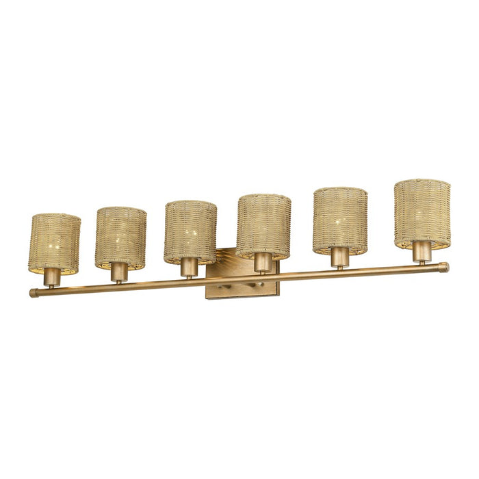 Livex Weavington 6Lt Extra Large Vanity Sconce, Gold/Rustic Walnut